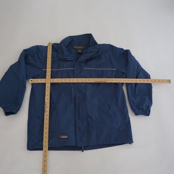 Vintage Wet Skins Blue Zip Up 100% Nylon Waterproof Stowaway Hood Raincoat M - Picture 3 of 11
